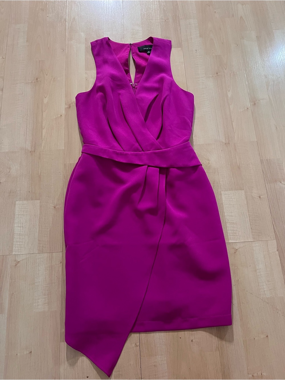 Adelyn Rae Fuchsia Pink Wrap Mini Dress Sleeveless Asymmetrical Hem Size XS Chic - Picture 2 of 7